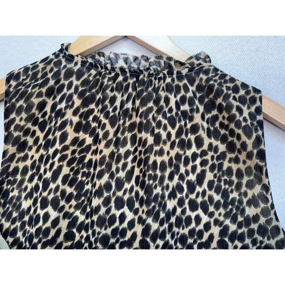 J.Crew Womens Leopard Ruffle Tie Neck Tank Top Size S Beige  Sleeveless Chic - Picture 10 of 12